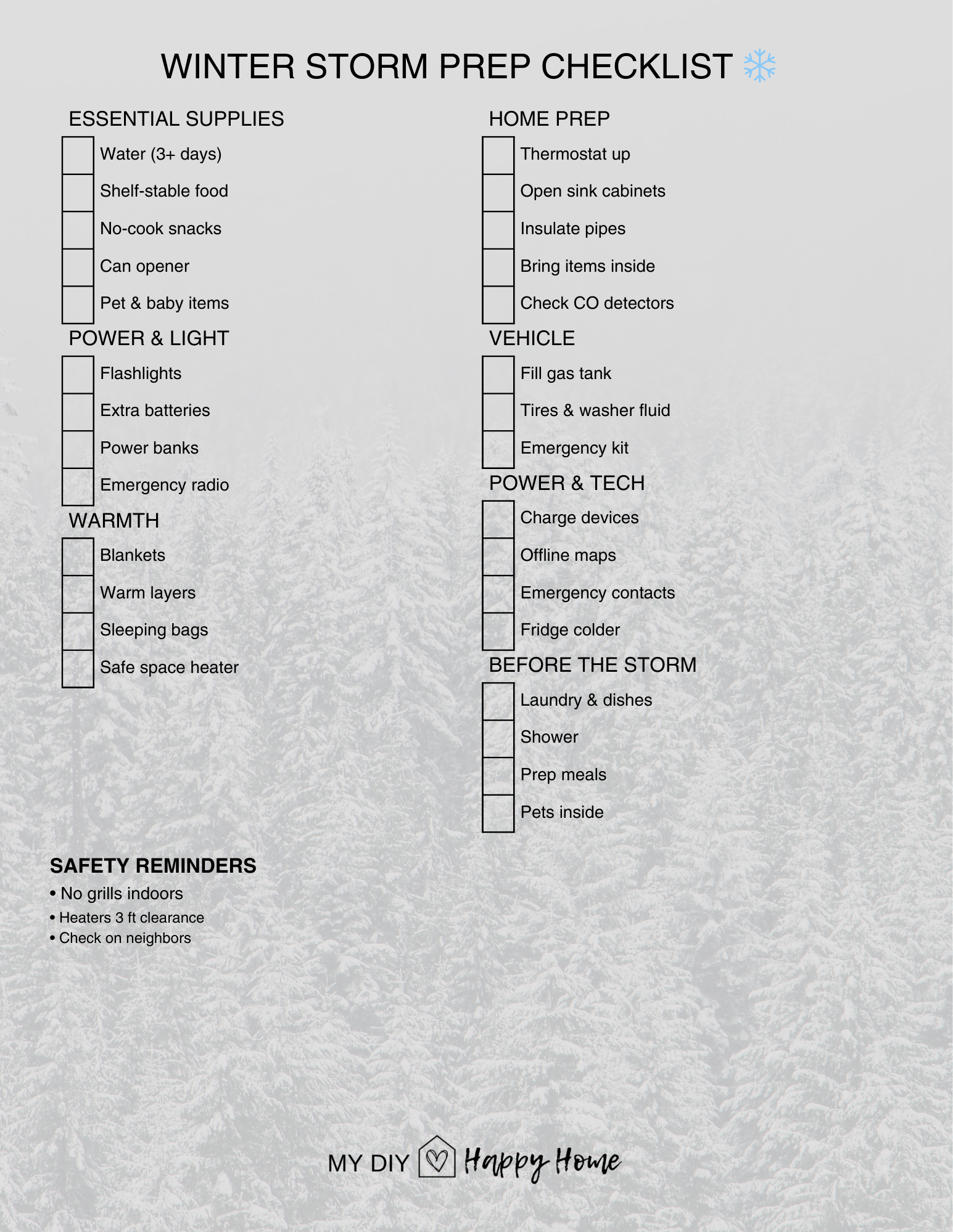 Heavyweather Checklist Winter Storm Prep